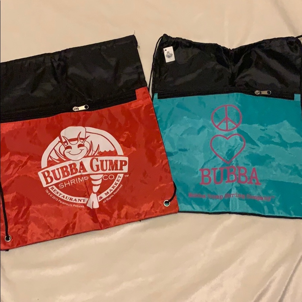 Teal and Red bubba gump drawstring bags